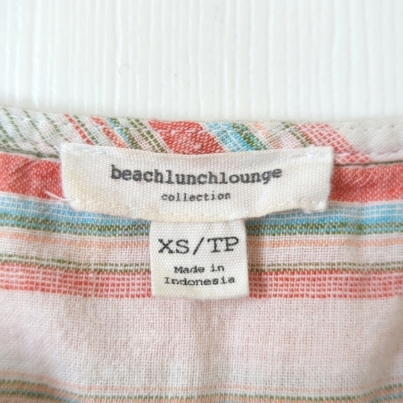 Beachlunchlounge Jenna Linen Blend Striped Split Neck Sleeveless Tunic Top XS - Picture 5 of 11